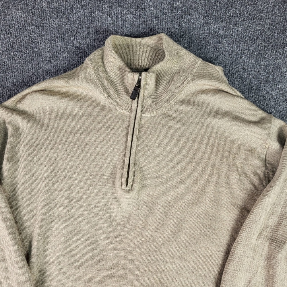 Jos A Bank Signature Collection Tan 100% Merino Wool 1/4 Zip Pullover Sweater XL